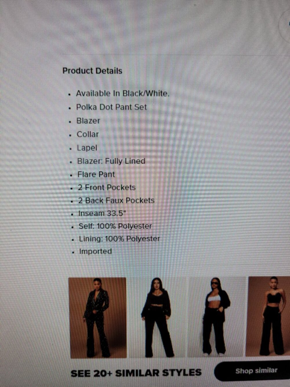 Fashion Nova Black & White Polka Dot PANT SUIT NEW WITH TAG SIZE L - Picture 16 of 16